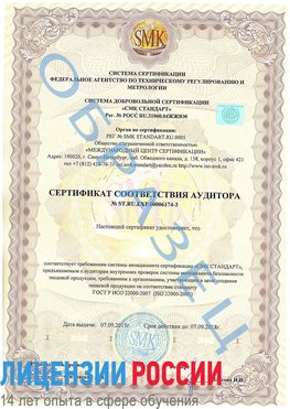 Образец сертификата соответствия аудитора №ST.RU.EXP.00006174-3 Александровск Сертификат ISO 22000